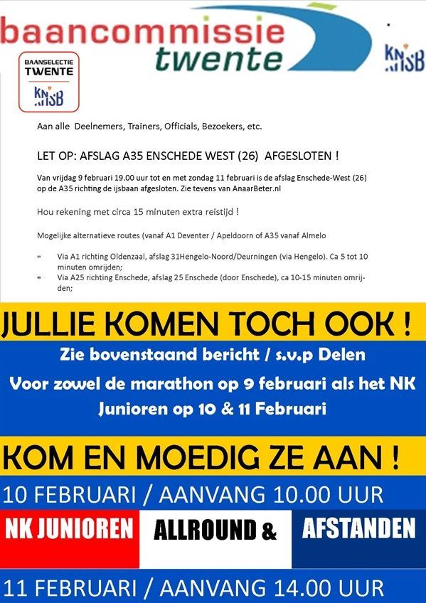 NK junioren op IJsbaan Twente